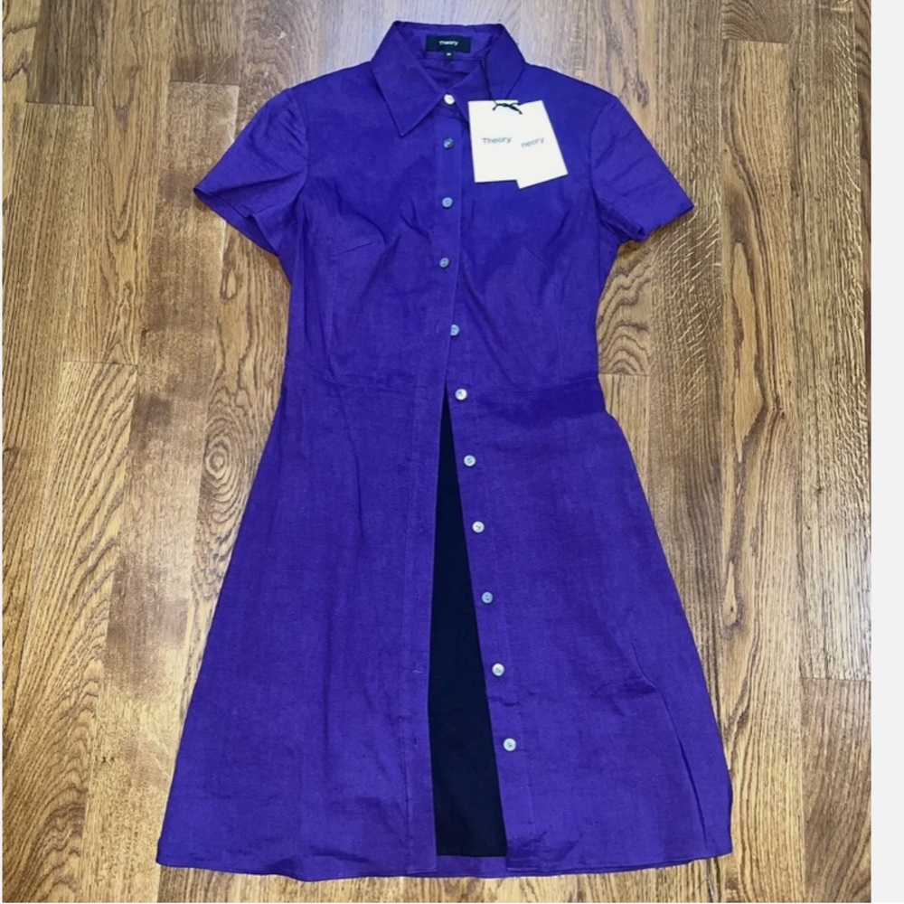 NWT Theory Dress Amethyst Purple Linen - Picture 2 of 10
